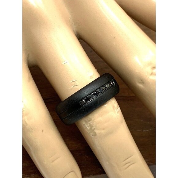 Men's Wedding Band Tungsten Steel Black Gemstones 9mm Wide Ring Size 10 - Picture 6 of 14